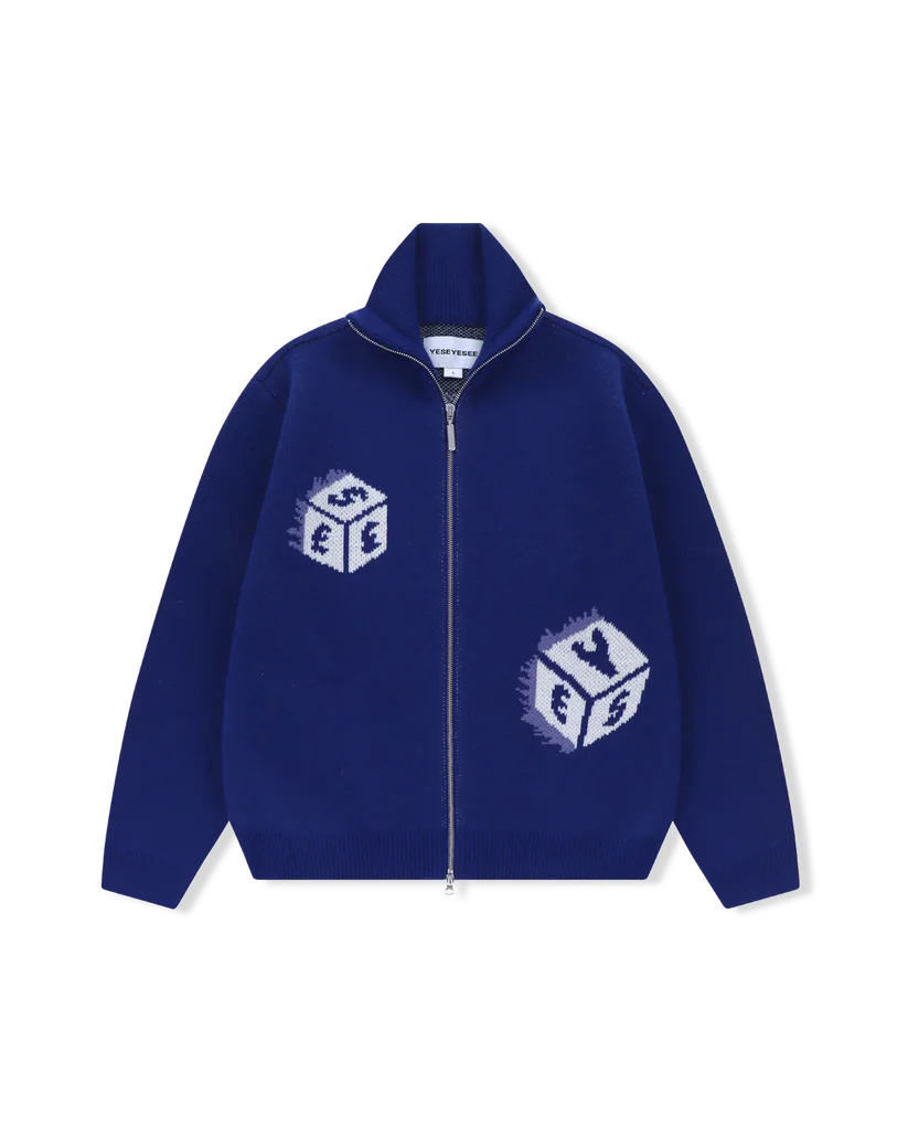 Dice Full Zip-Up Knit Cardigan