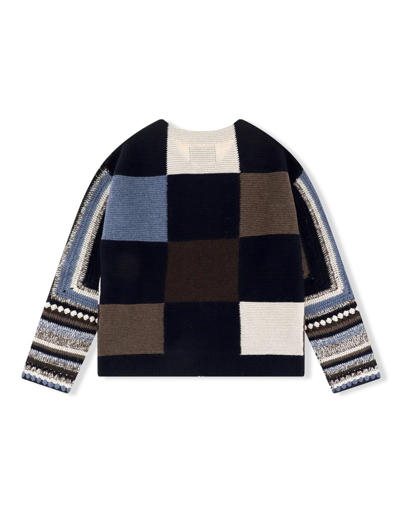 Colour Block Crochet Knit Zip Up