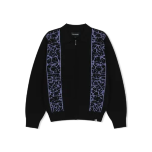 Knit Zip Up Polo Cardigan Black