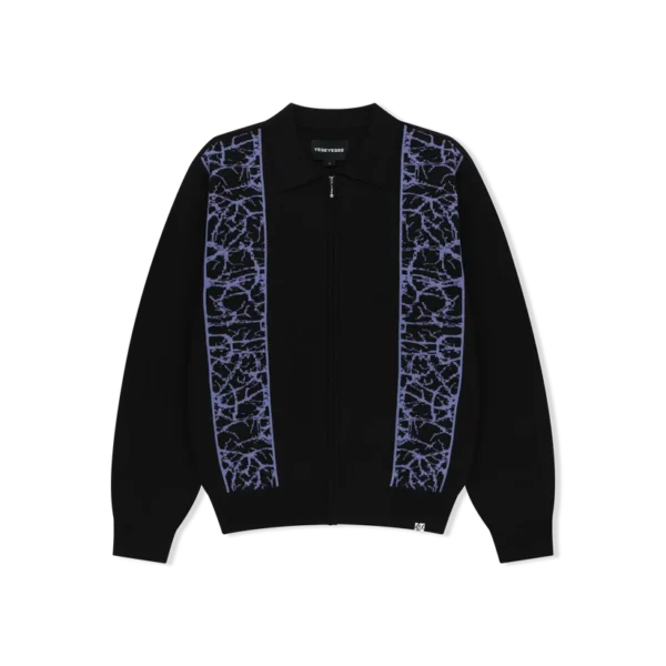 Knit Zip Up Polo Cardigan Black