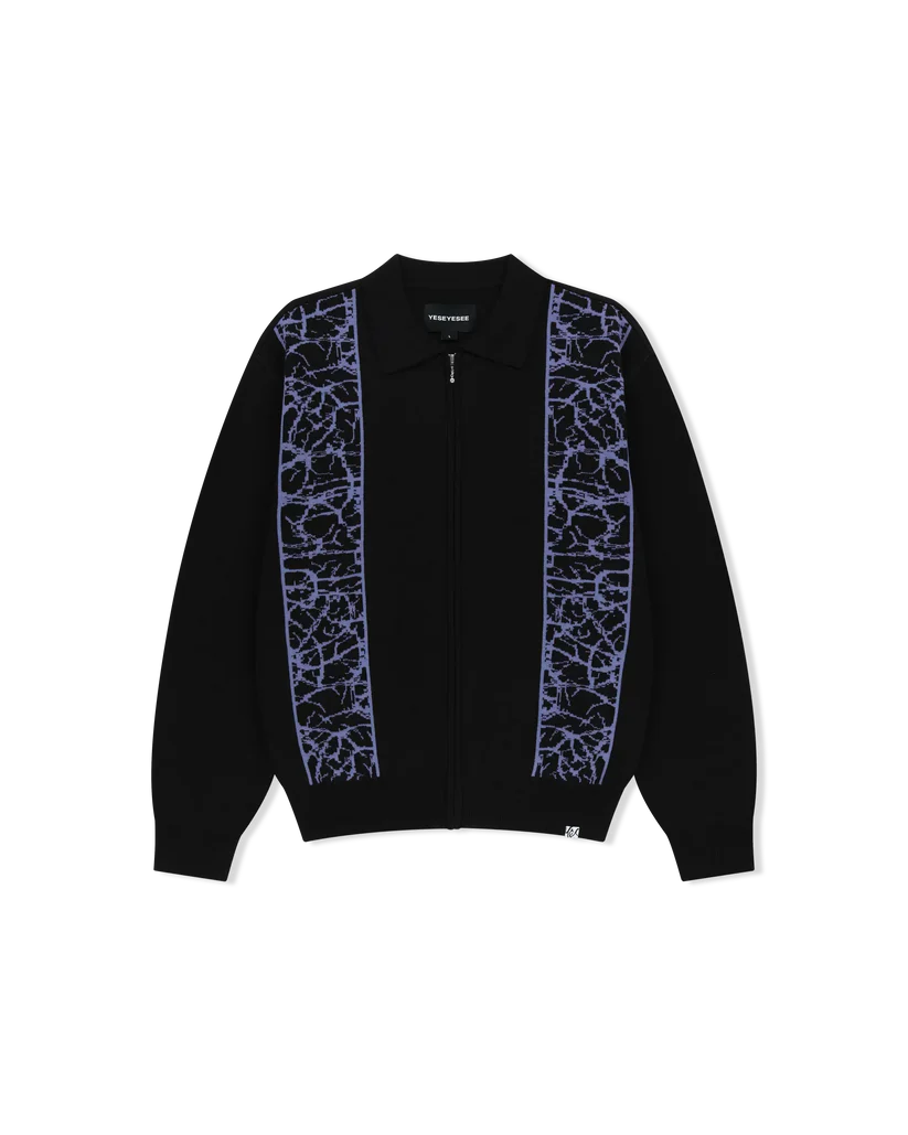 Knit Zip Up Polo Cardigan Black