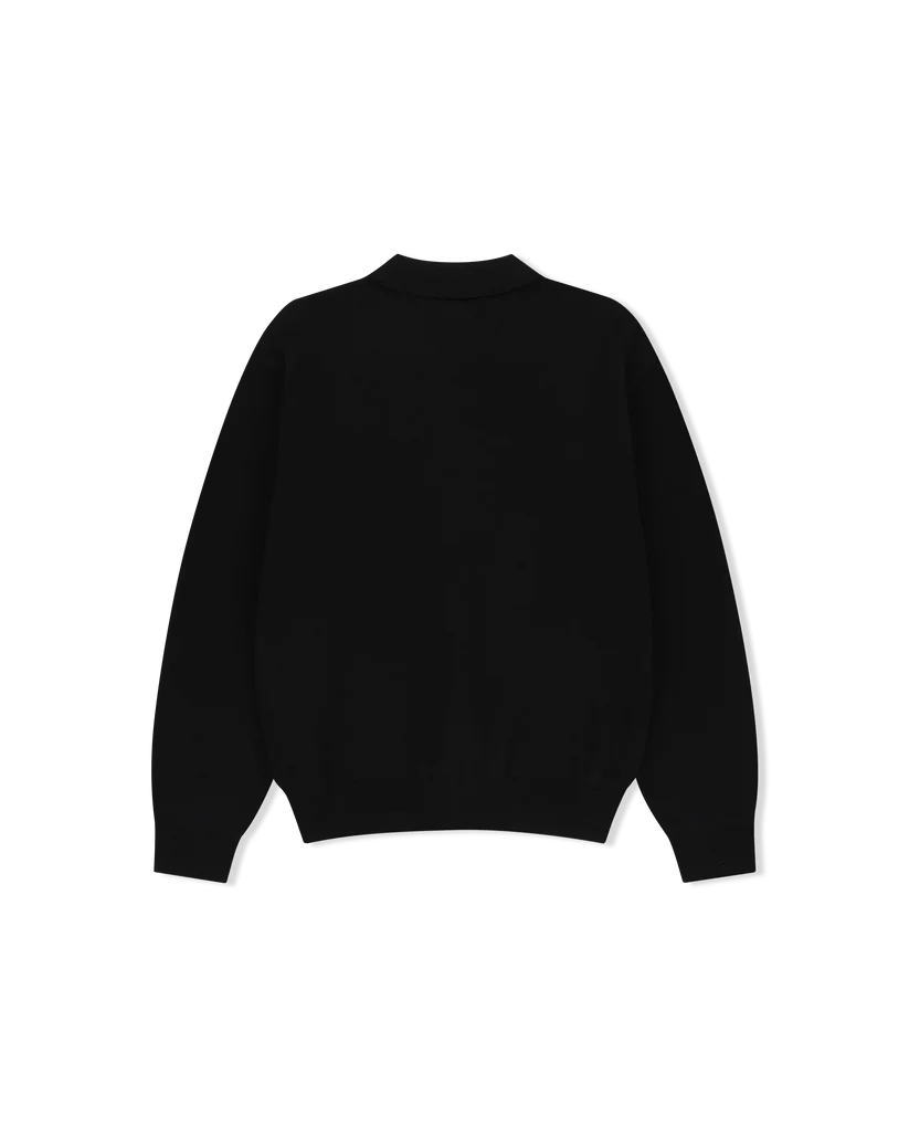 Knit Zip Up Polo Cardigan Black - Image 4