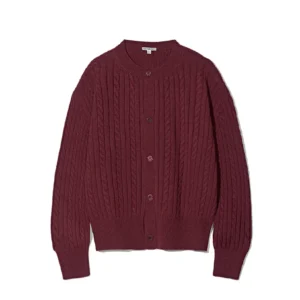 Crop Cable Wool Cardigan Red