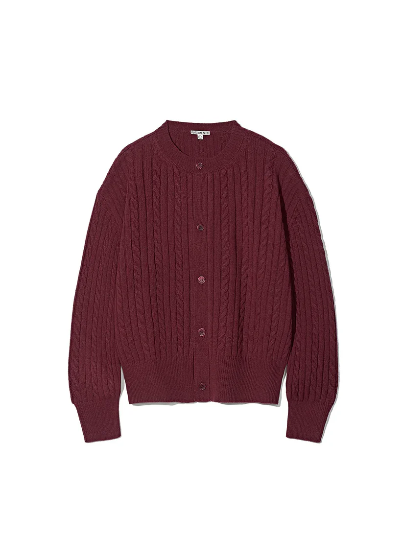 Crop Cable Wool Cardigan Red