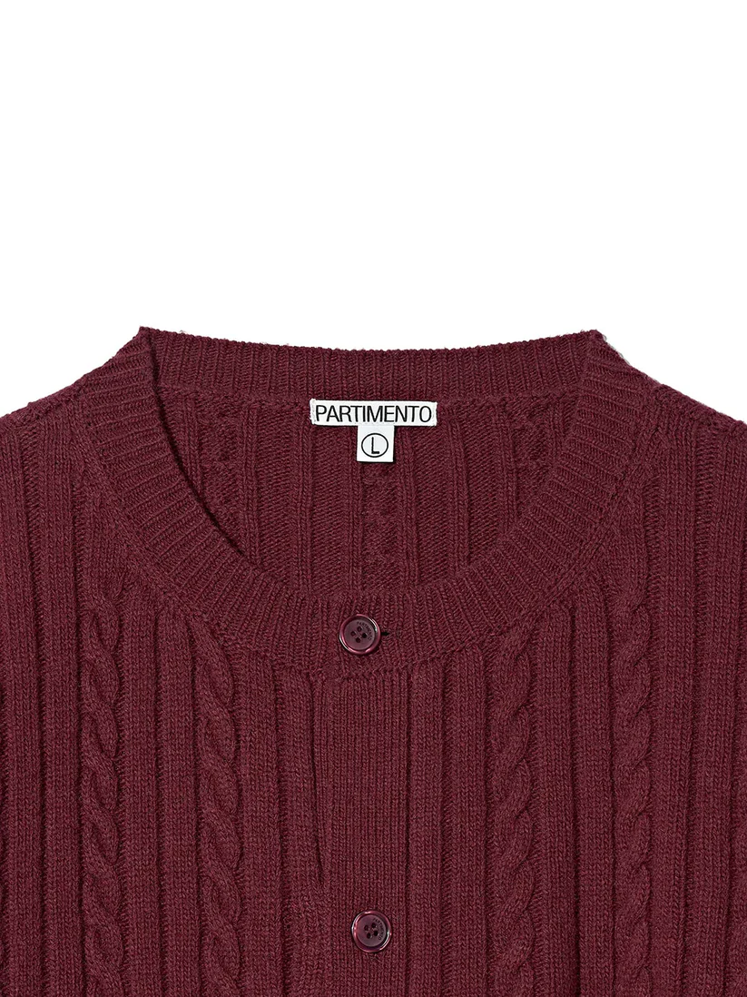 Crop Cable Wool Cardigan Red - Image 7