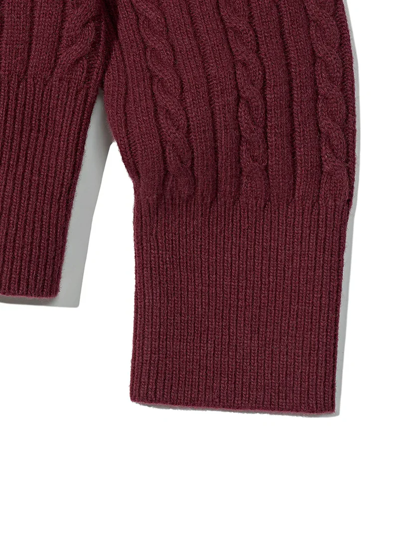 Crop Cable Wool Cardigan Red - Image 5