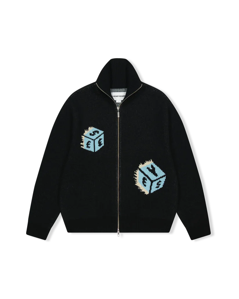 Dice Full Zip-Up Knit Cardigan - Image 2