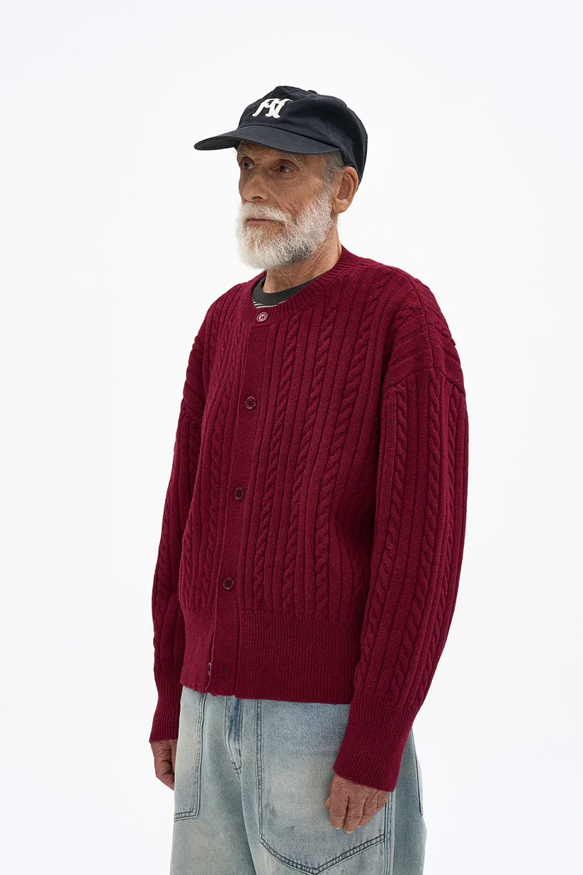 Crop Cable Wool Cardigan Red - Image 2