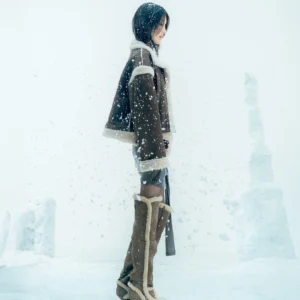 Asym Shearling Wedge Boots Brown