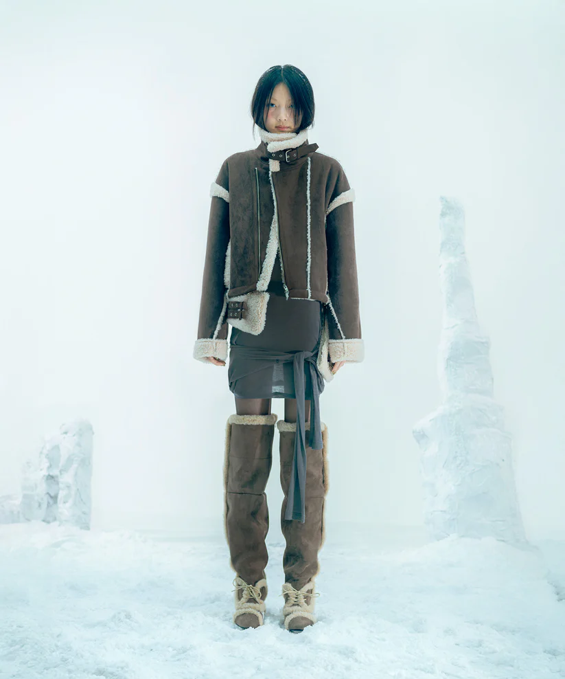 Asym Shearling Wedge Boots Brown - Image 9