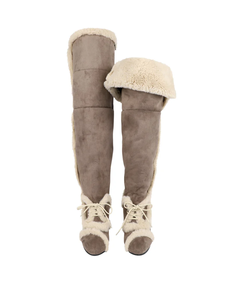 Asym Shearling Wedge Boots Brown - Image 4