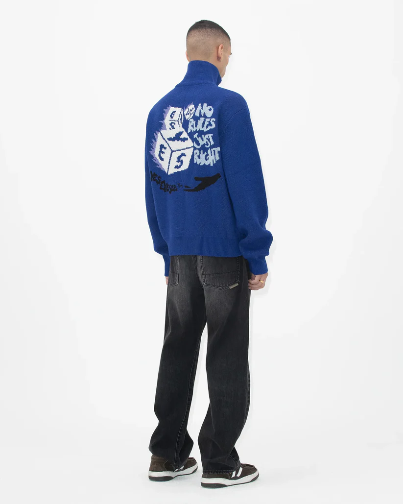 Dice Full Zip-Up Knit Cardigan - Image 3