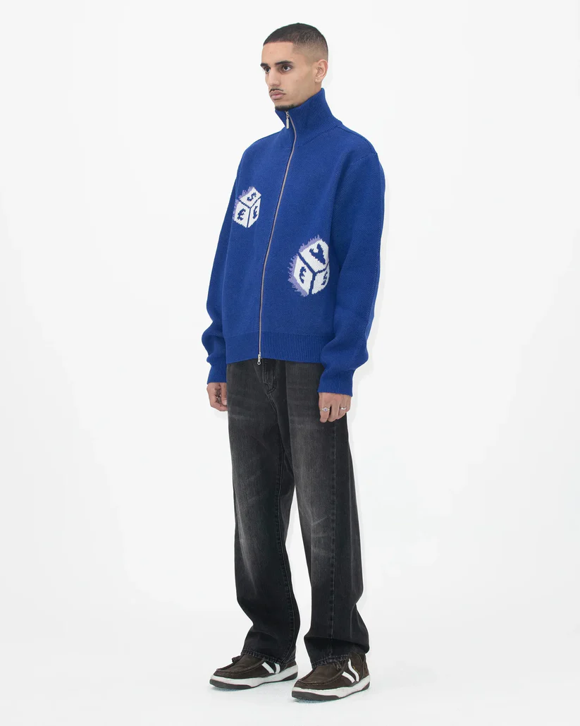 Dice Full Zip-Up Knit Cardigan - Image 5