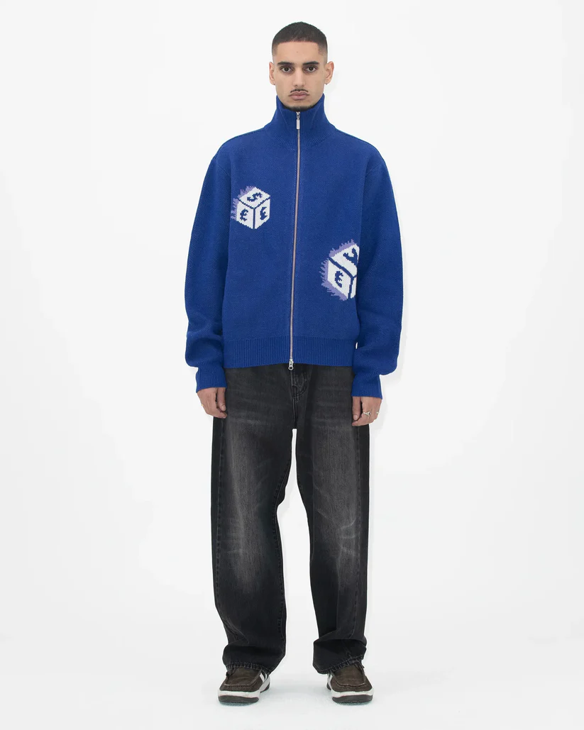 Dice Full Zip-Up Knit Cardigan - Image 4